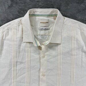 Scotch & Soda Men's Guayabera Linen Blend Button Up Shirt Ivory Summer Vacation